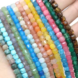 5-6MM Natural Faceted Stone Square Quartz Agates Chalcedony Loose Spacer Beads for Jewelry DIY Making Bracelet Accessories