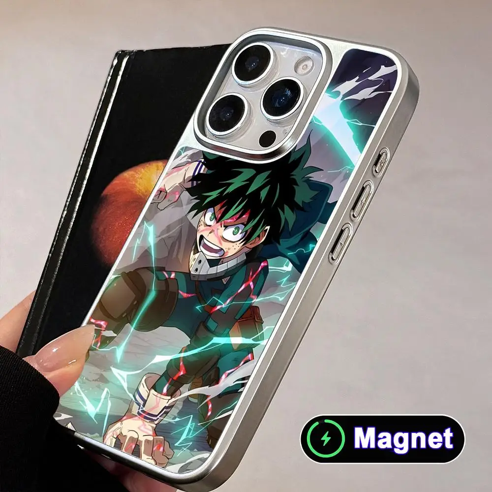 

MHA Izuku Deku Phone Case for iPhone 17 16 15 14 13 12 11 Air Pro Max Plus Electroplated Silver Magnet Cover
