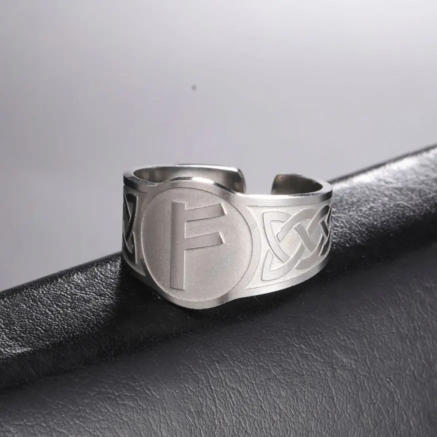 My Shape Viking Rune Letters Rings for Men Punk Celtics Knot Resizable Stainless Steel Finger Ring Nordic Vintage Jewelry Amulet