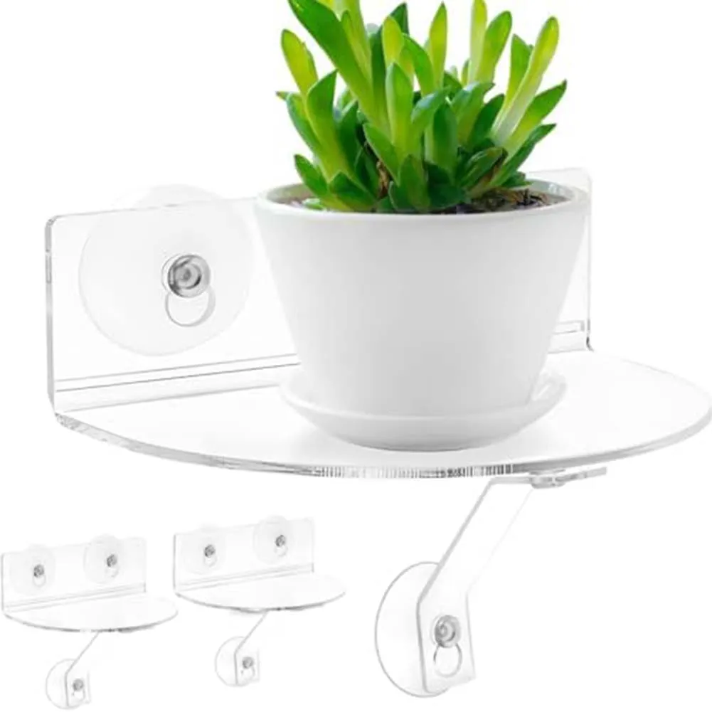 1/2Pcs Acrylic Window Plant Shelves With Suction Cups & Brackets For Store Indoor Plants Kitchen Spices Display Photos And Toys