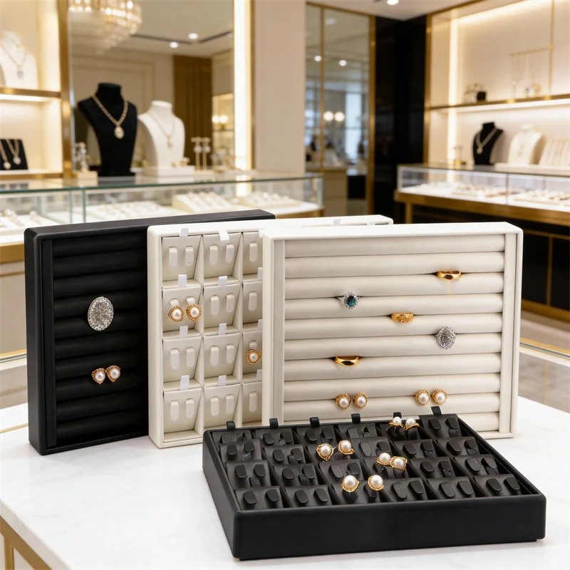 PU Leather Jewelry Display Tray & Stand - Anti-Scratch Organizer for Rings Earrings- Ideal for Home Jewelry Storage