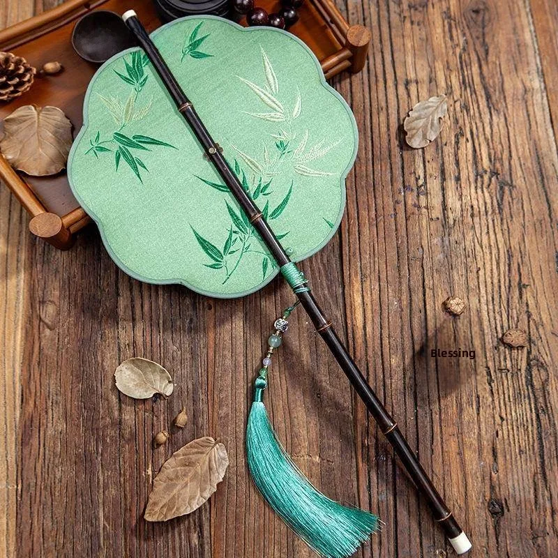 

Long Handle Fan Women's Dance Fan Cool Ancient Chinese Style Handheld Folding Fan for Summer Heat Relief Traditional Hanfu Qipao