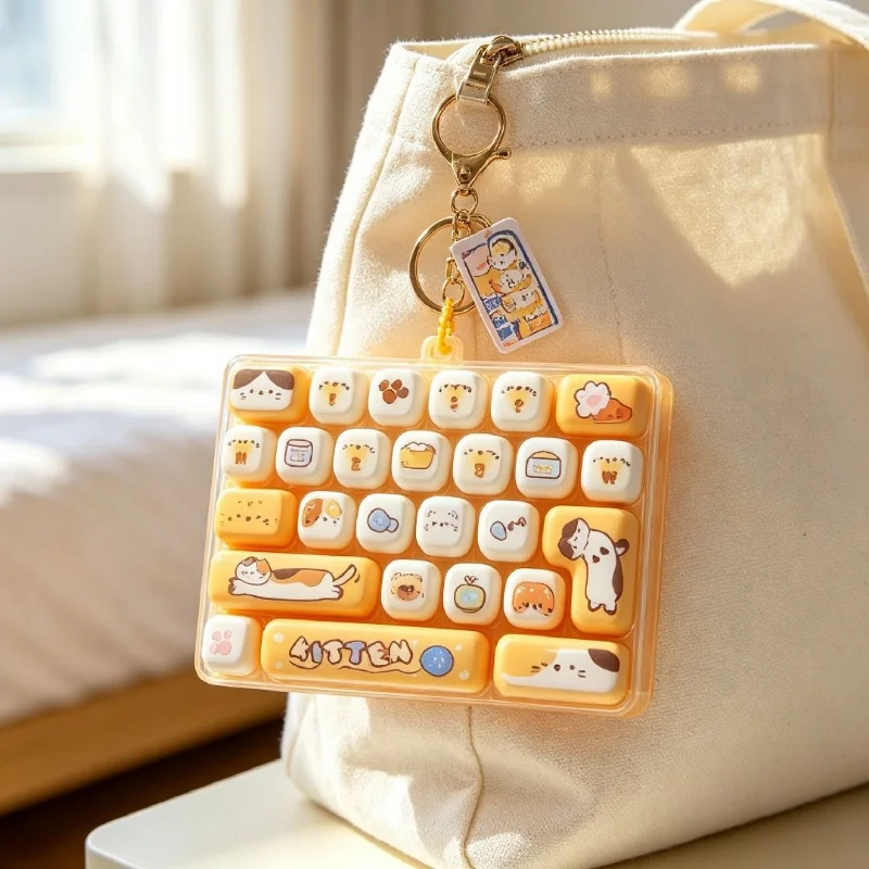Cute Mini Keyboard Shape Fidget Clicker Keychain Portable Stress Relief Toy Bag Pendant Backpack Charm Gift for Kids Friends