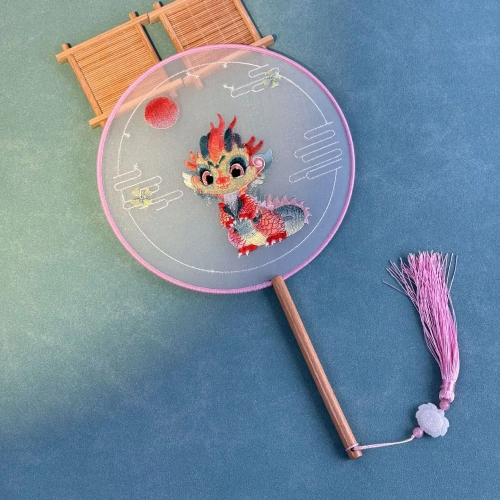 

Creative Embroidered Silk Fan Chinese Style Cute Panda Chinese Ancient Style Round Fan Flower Pattern Double-sided