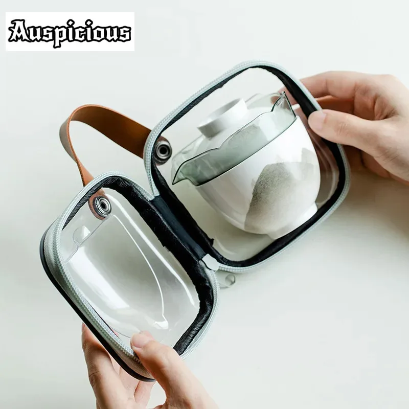 

Portable Travel Tea Set Ceramic Tea Pot and Cup Set Customized View Mountains Teaware Gifts A Pot of 1 Cups with Storage Bag