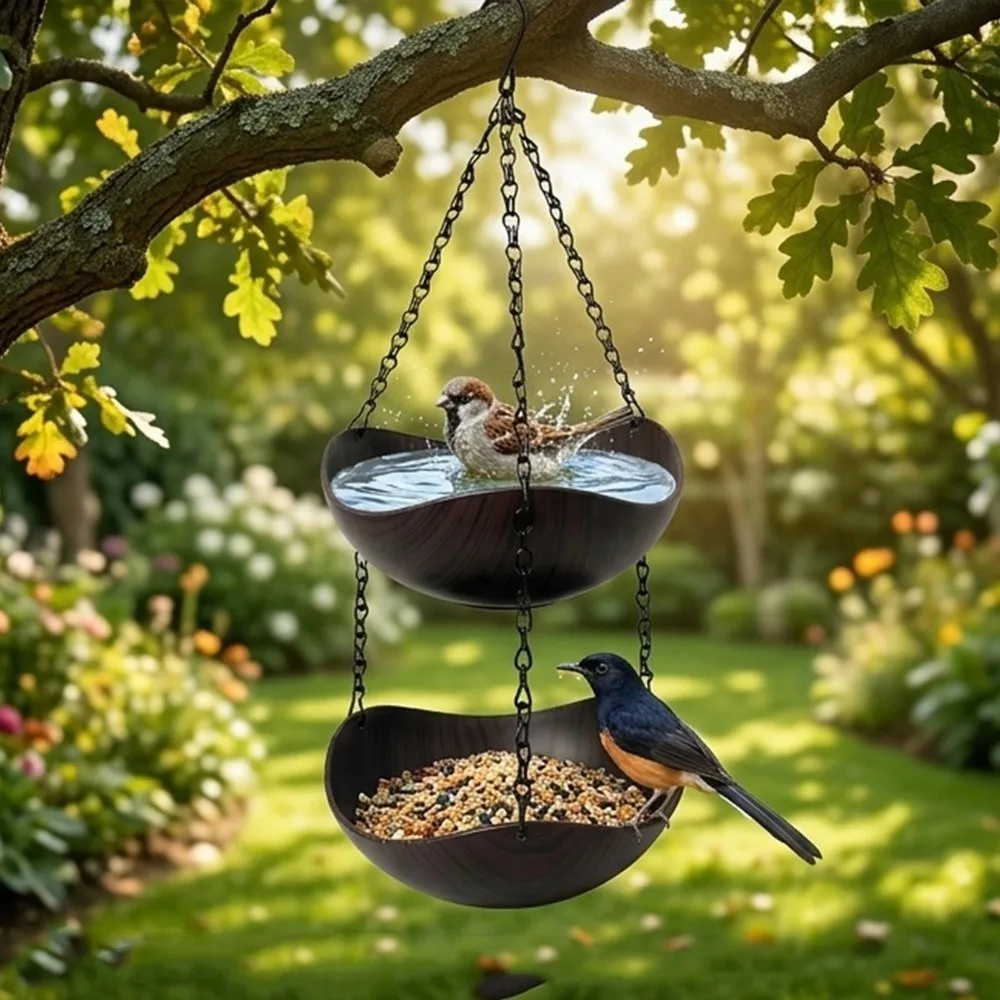 Double Layer Hanging Bird Feeder Feeding Tools Yard Decoration Bird Bath Bowl Bowl-shaped Plastic Hummingbird Water Drinker