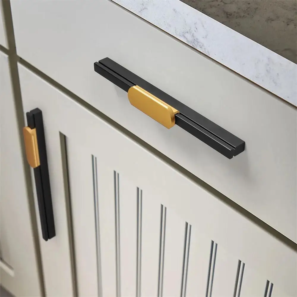 American Handles Cabinet Door Handle Double Color Long Handles Black Gray Gold Cabinet Pulls Furniture Knobs Wardrobe Hardware