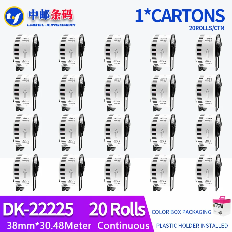 

20 Rolls Compatible DK-22225 Label 38mm*30.48M Continuous For Brother Thermal Printer QL-700/800 All Come With Plastic Holder