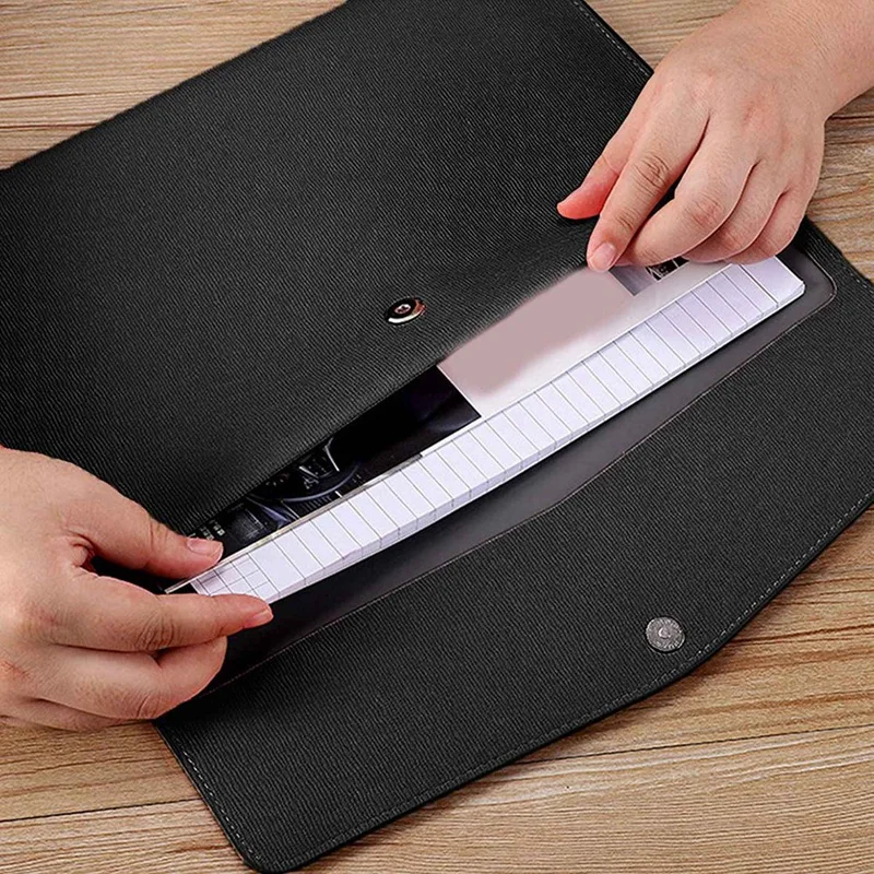 5X PU Leather A4 File Folder Document Holder Waterproof Portfolio Envelope Folder Case With Snap Closure(Black)