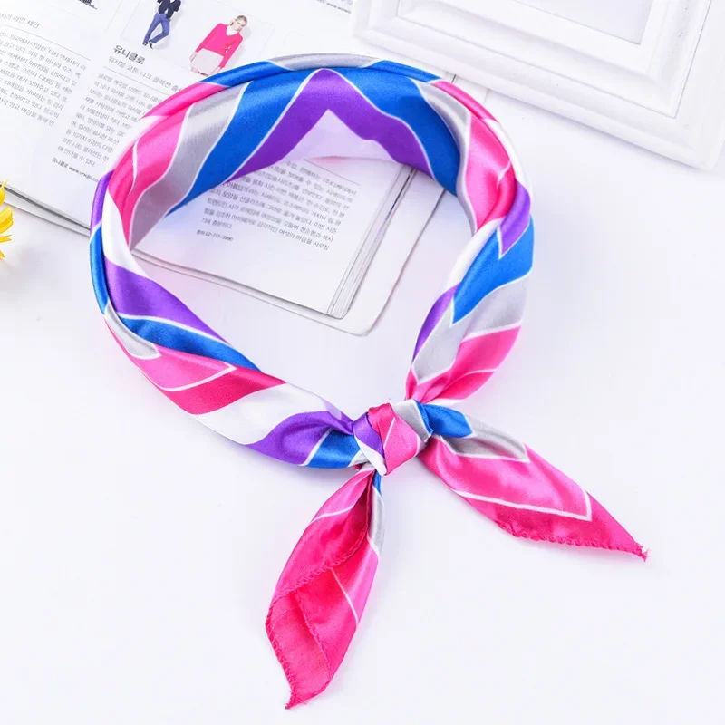 Fashion etiquette 50*50cm High Quality  Scarf Women Small Soft Squares Decorative Head Scarf  Stripe Print Kerchief Neck Wrap