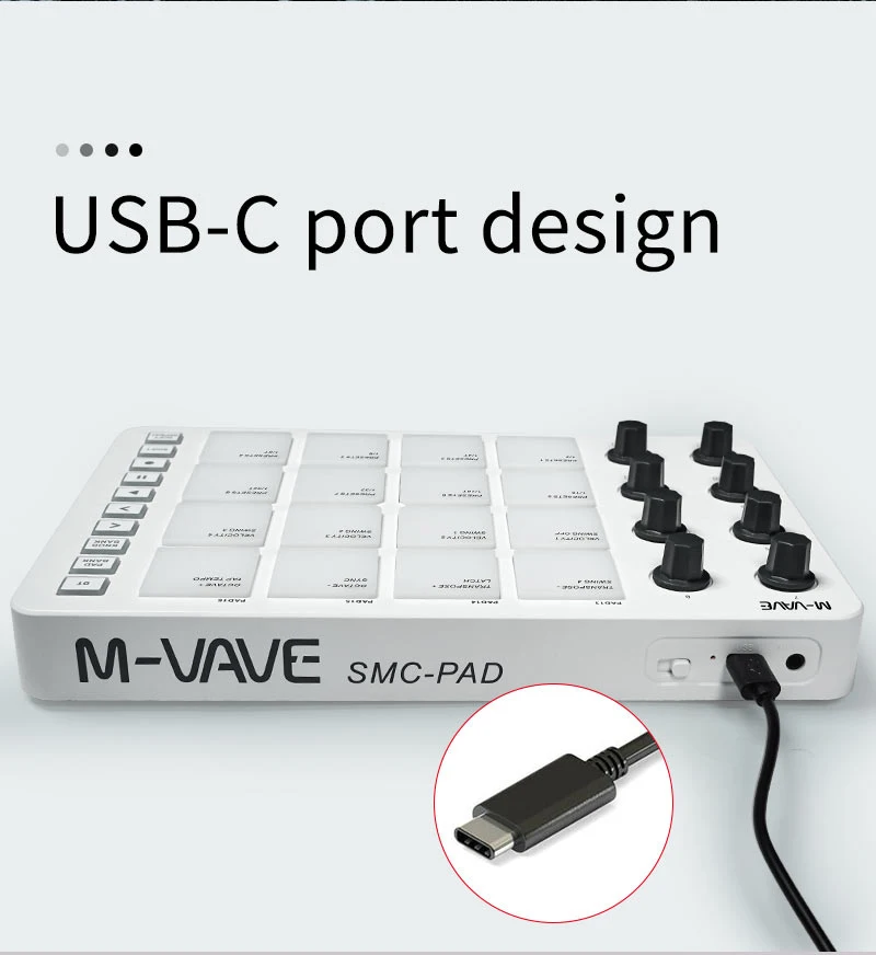 M-Vave SMC-PAD LaunchPad Design Portable MIDI Controller Dem Wire Rechargeable Battery 16 RGB