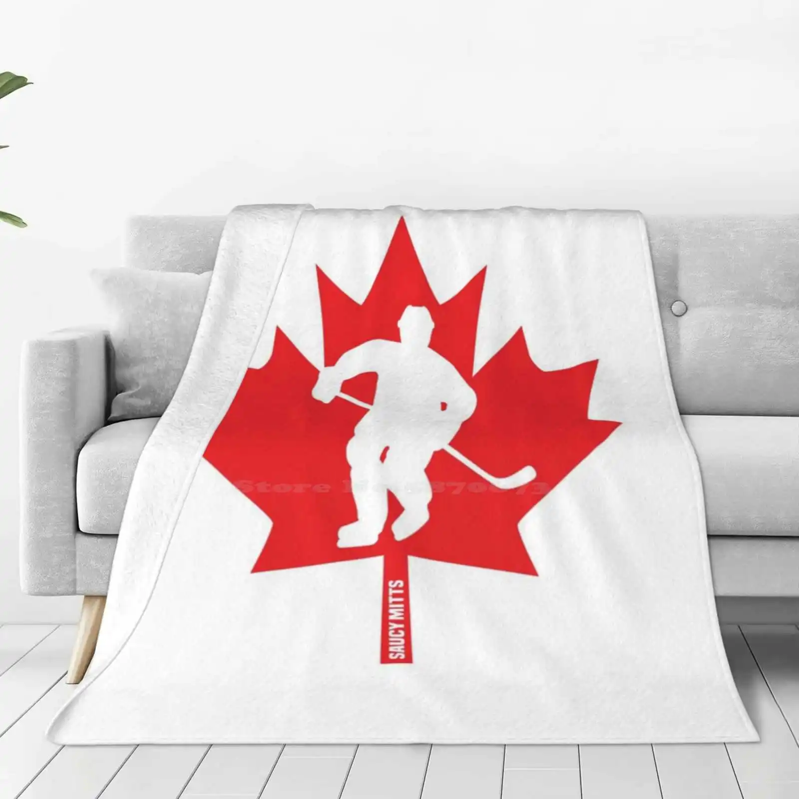 Player Maple Leaf Shaggy Throw Soft Warm Blanket Sofa/Bed/Travel Love Gifts Ice Hockey Maple Leaf Saucy Mitts Canadian Player