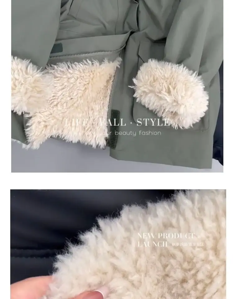 เสื้อสตรีฤดูหนาวใหม่ปี 2025 ของผู้หญิงพร้อมปกขนาดใหญ่และกํามะหยี่หนา