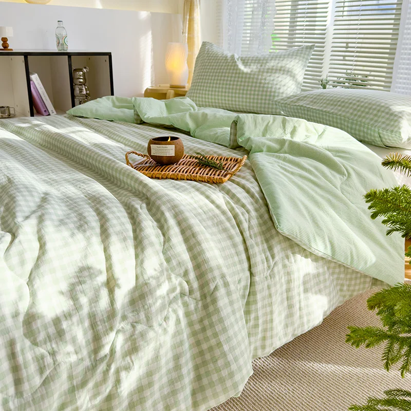 

New Plaid Summer Quilt High Quality Double-sided Summer Quilts Queen Bed Quilt Simple Luxury Comforter Thin Bed Cover Bedding