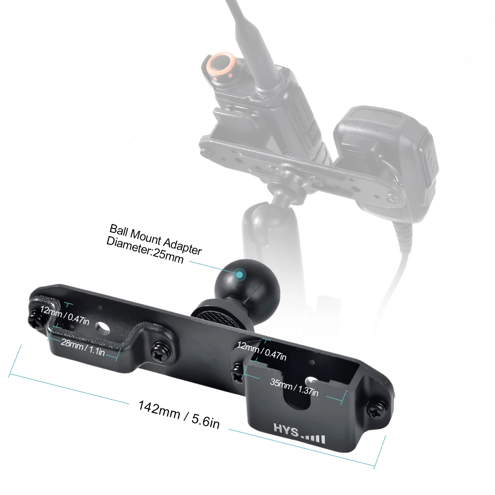 25mm Ball Head Adapter,Walkie Talkie/Shoulder Speaker Mic Belt Clip Mount, Compatible with RAM Mounts B Size Double Socket Arm