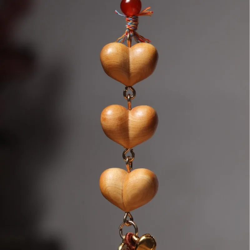 Cliff Thuja Wood Heart-to-Heart Pendant Wooden Carved Hanging Ornaments Phone Bag Charm Jewelry Wenwan Accessory Festival Gift