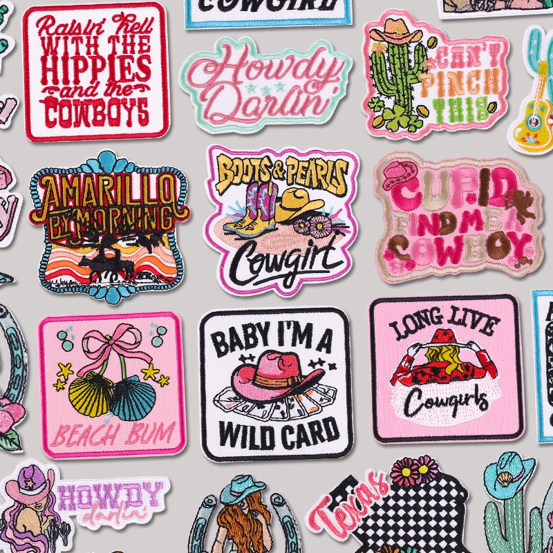 

New Western Cowgirl Cowboy Embroidered Patches DIY Iron On Patches For Clothing Cartoon Letter Patch Jackets Hats Sew Patch