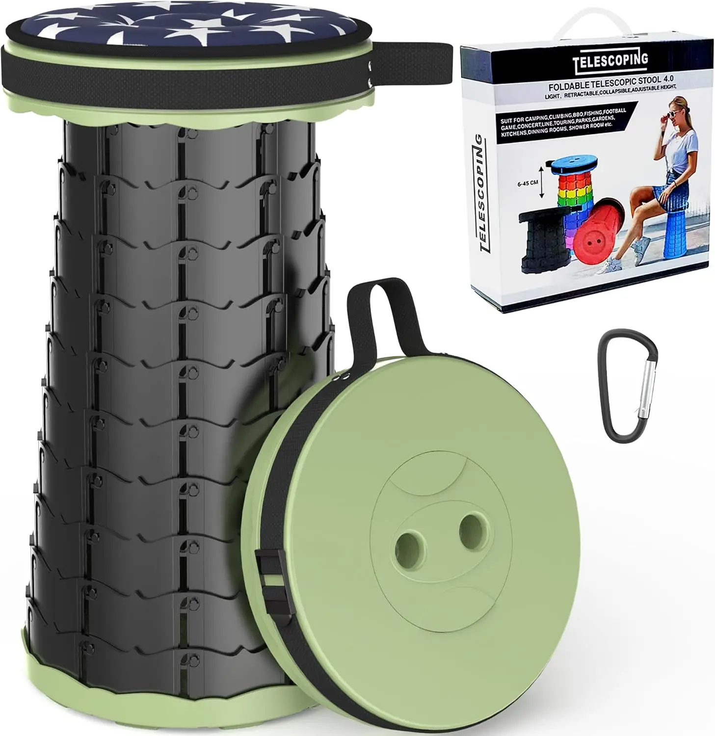 

Collapsible Stool With Cushion, Portable Telescoping More Sturdy Load Acity 200Kg, Retractable Adjustable Camping Folding Stool