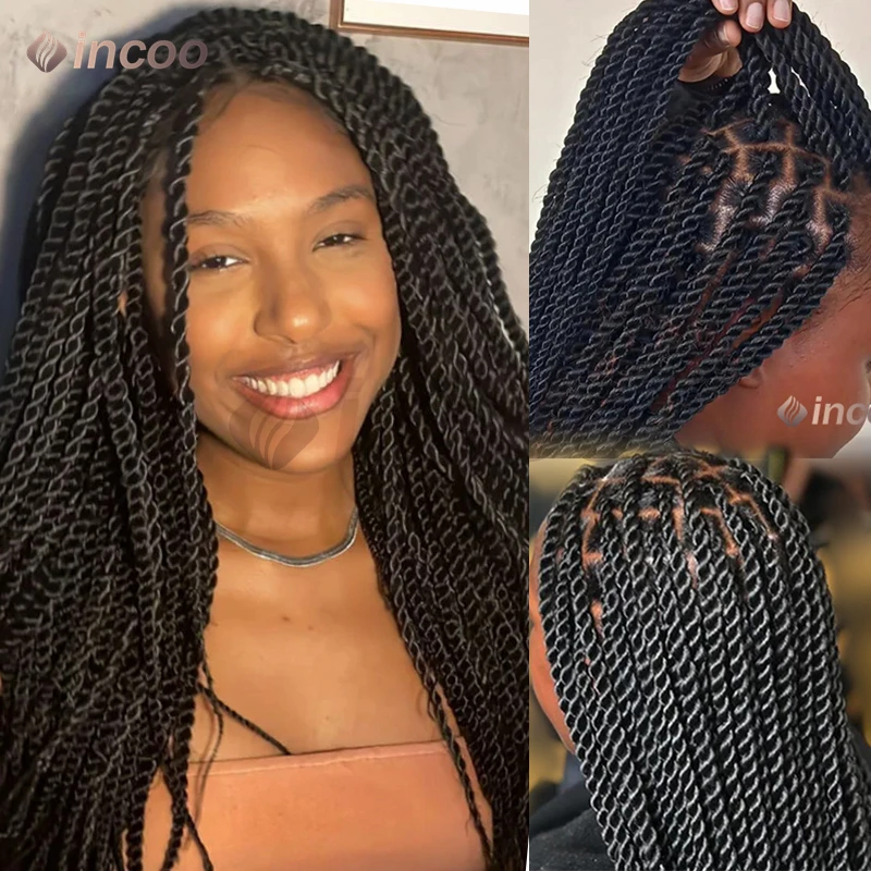 36 "peruca trançada de torção sintética perucas frontais de renda completa para mulheres negras caixa trançada peruca dianteira do laço deusa faux locs tranças peruca