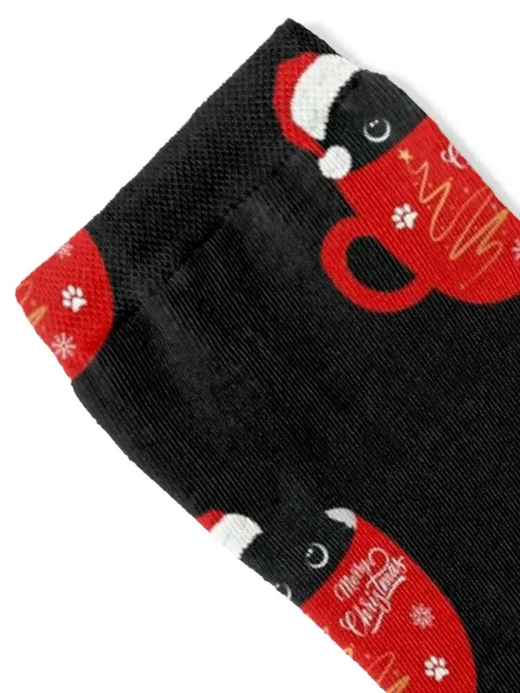 Santa Black Cat Tangled Up In Christmas Tree Lights Holiday Socks anime hip hop winter thermal cute Socks For Man Women's