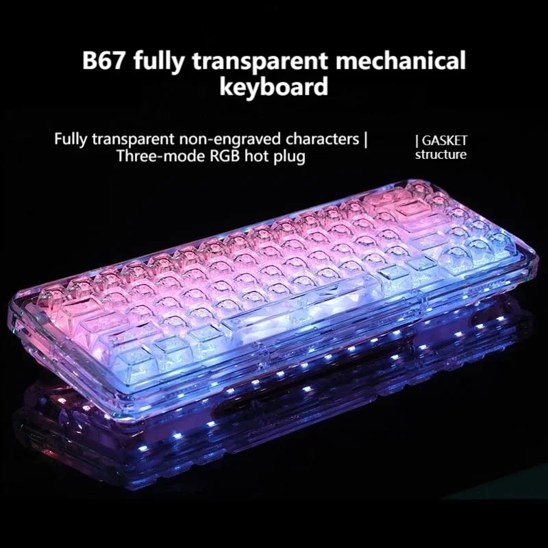 

FirstBlood-B67 Transparent Mechanical Keyboard,PMMA Crystal RGB Hot-swappable,Three-mode Wireless Keyboard for Office Gamer