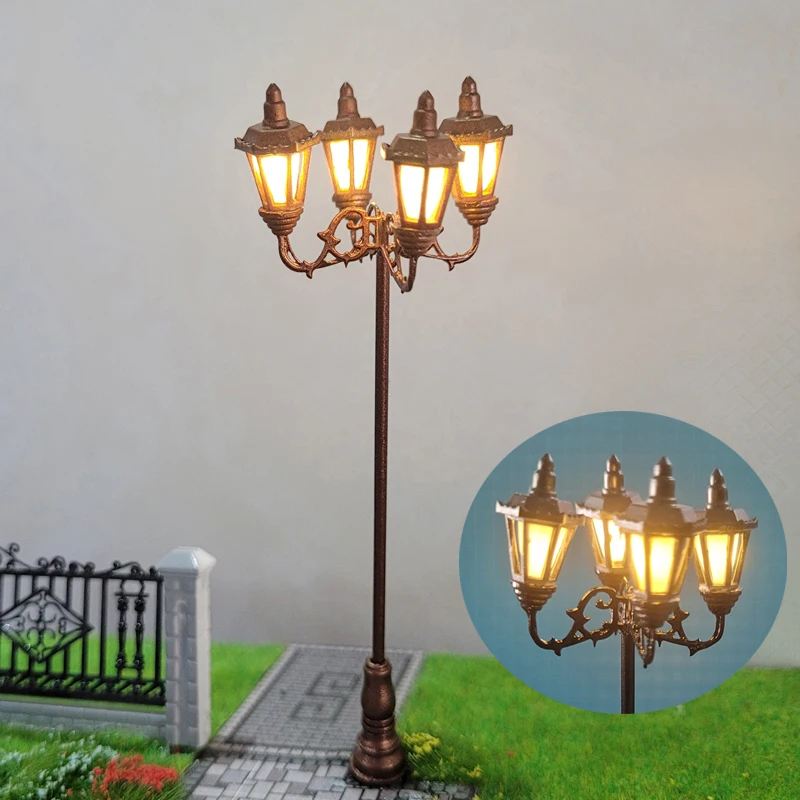 Ho Scale Model Lamps 3v Boutique 4 Heads Lamp Highlight Model Park Lamppost Train Layout Model Cold White Garden Street Lights