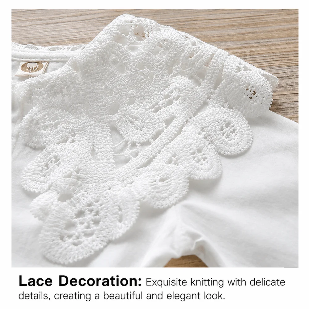 Lace Embroidery Long Sleeve Blouse Solid Color White Long Sleeved Lace Collar Shirt Hollow Out Collar 1-6Y Size
