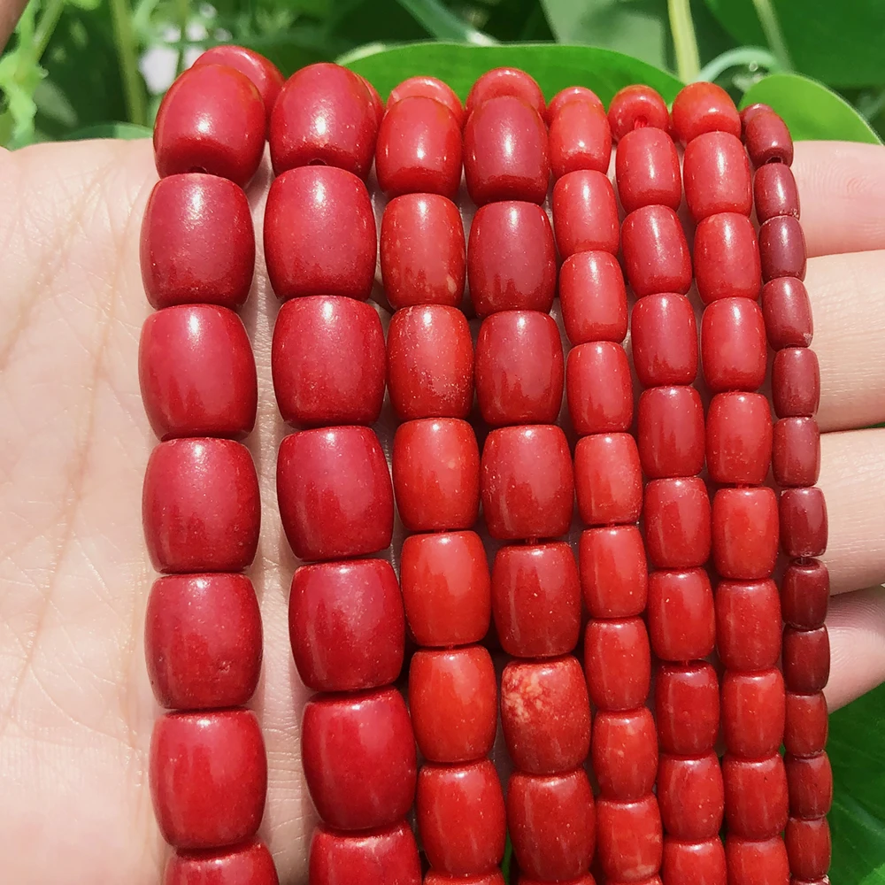 AA High Quality Natural Stone Drum Shape Red Coral Beads Loose Beads For Jewelry Making Necklace DIY Bracelet 15\'\' Strands