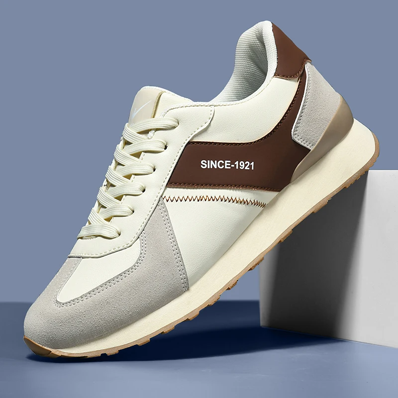 

2026 Men Retro Sneakers Flat Sole Versatile Casual Shoes Beige Vintage Daily Footwear