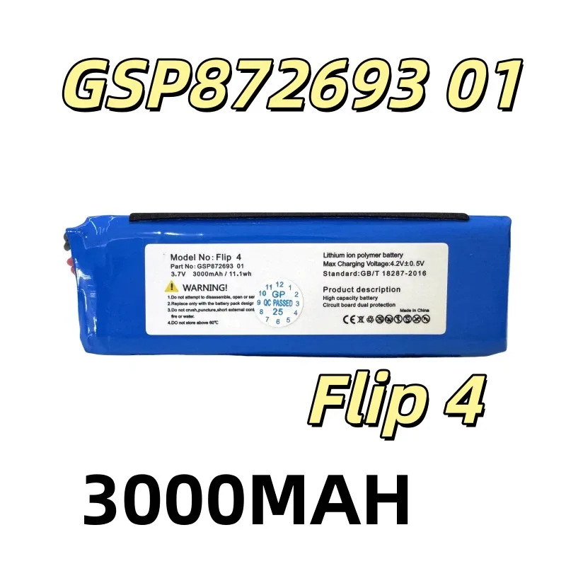 Replacement battery 3.7V 3000mAh GSP872693 01 for Flip 4 Bluetooth speaker fast delivery