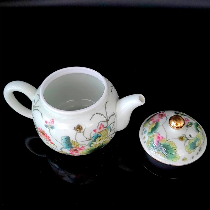 Chinese Jingdezhen Vintage Porcelain Teapot with Strainer, Teapot with Strainer, Ceremony for Te Guan Yin, Oolong Green Tea