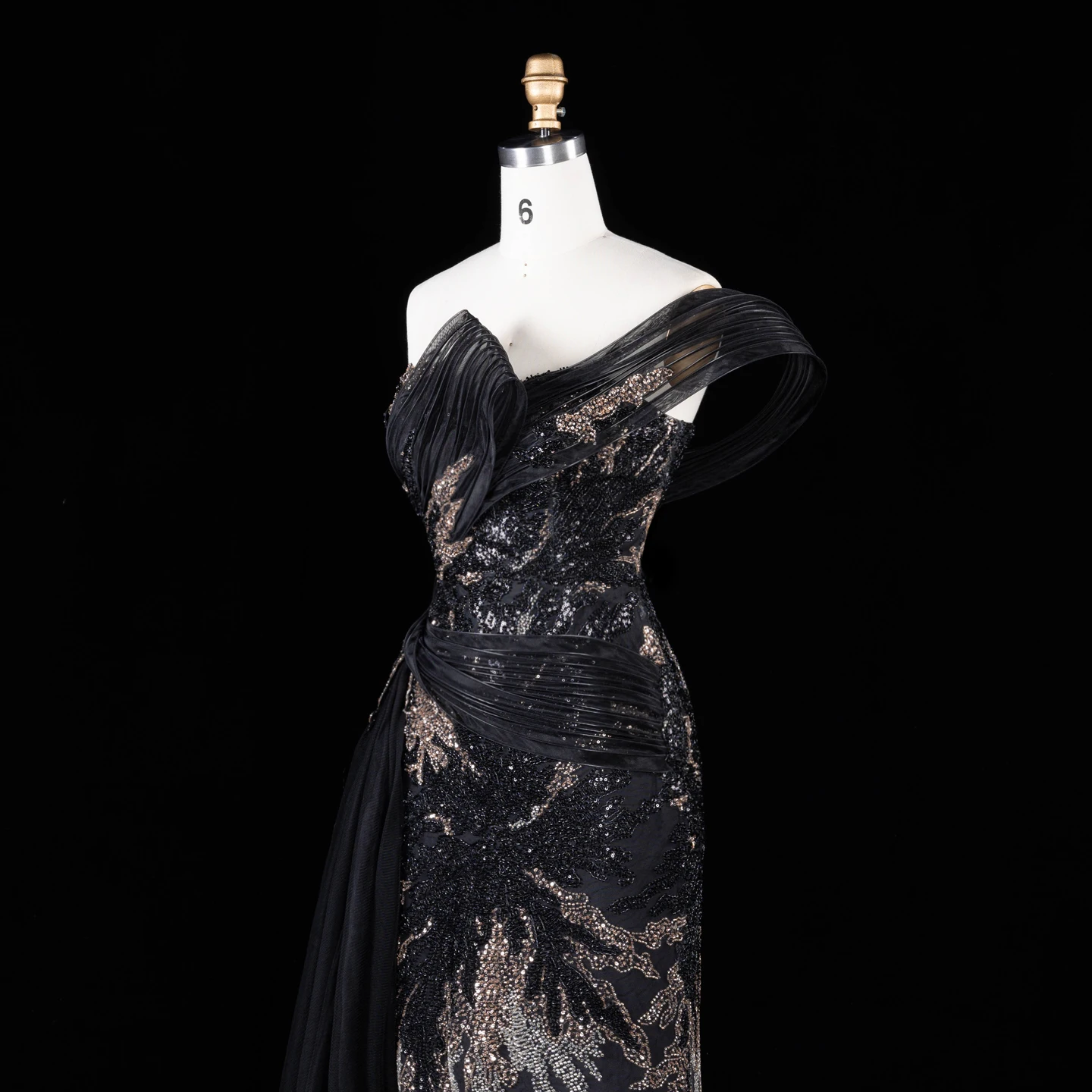 Sharon Said Luxuriöses Abendkleid in Grün mit Farbverlauf, schulterfrei, mit Perlenapplikationen, für Damen, Hochzeit, formelle Party, Modell SS293, maßgeschneidert – Detail 25