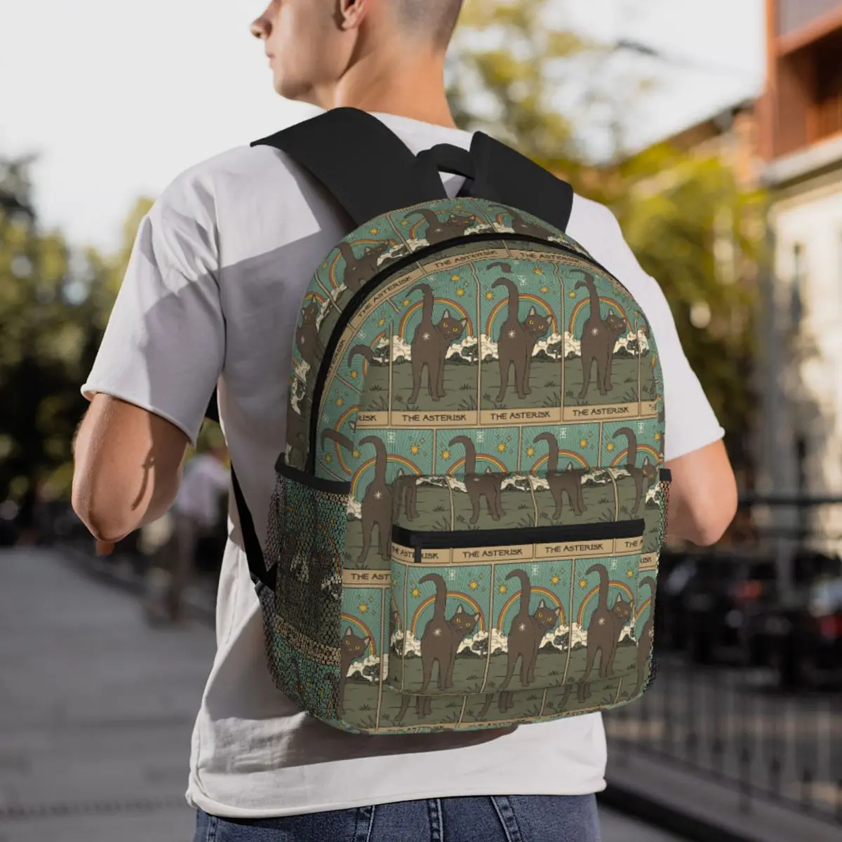 

Tarot Card Style Cartoon Cat Printed Backpack Daypack Large Capacity Children BookBag School Bag Shoulder Bags for Men Women
