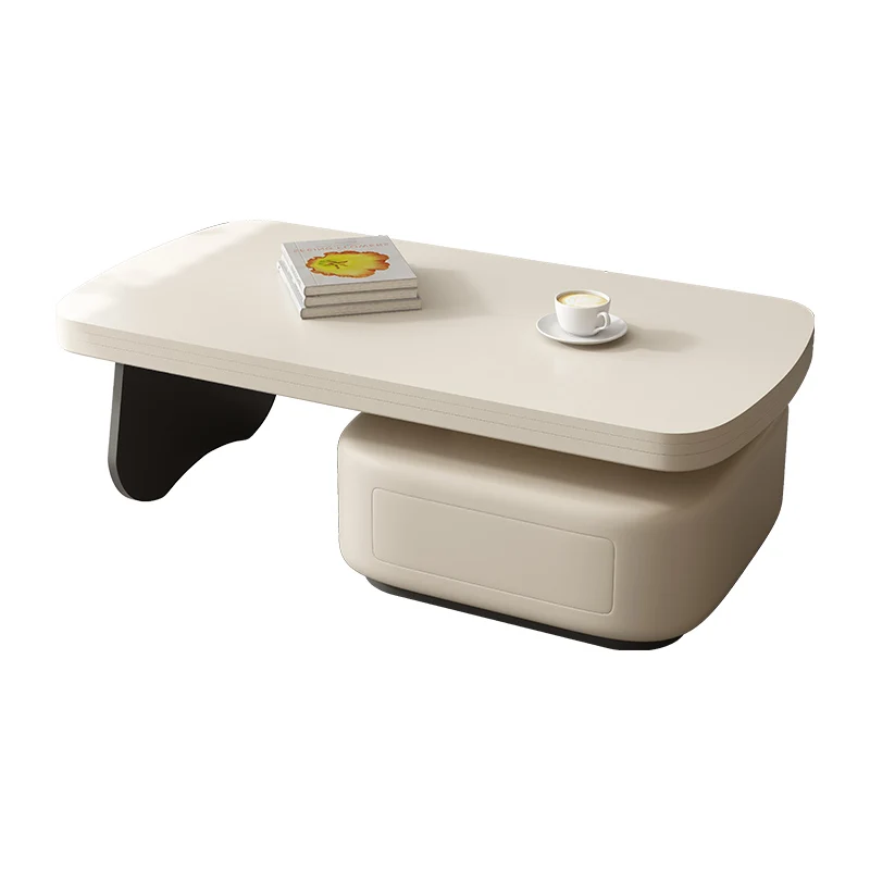 Mesa de centro de elevación eléctrica, mesa de comedor plegable multifuncional de doble propósito, mesa de centro móvil simple de viento crema dos en uno