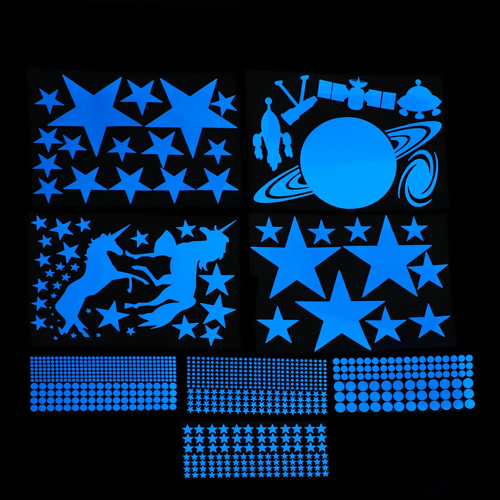 

898pcs Glow Wall Stickers Luminous Moon Planet Spaceship Decal Room Star Unicorn Pvc Stickers Durable Smooth Surface
