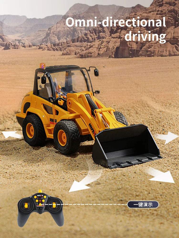 

HUINA 1518 1:24 пластиковый радиоуправляемый погрузчик бульдозеры с подсветкой 2,4G 9CH пульт дистанционного управления инженерные машины игрушки сборка желтая модель