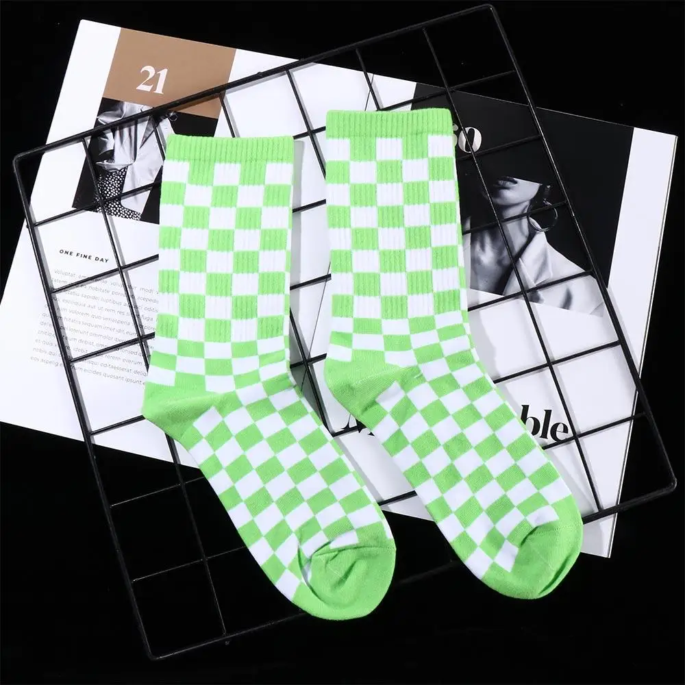 Korea Harajuku Fashion Check Socks Street Fashion Sports Print Skateboard Socks Hip Hop Geometric Checkerboard Hip Hop Socks