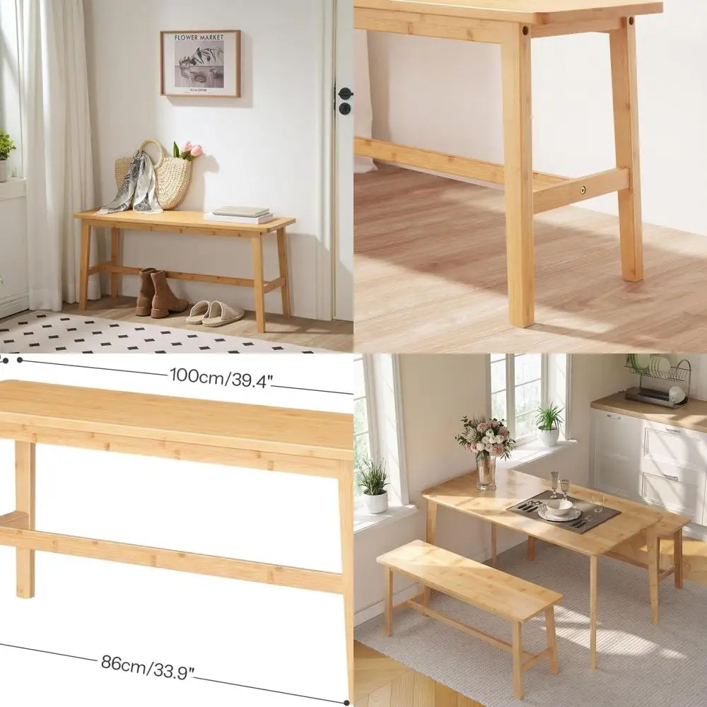 

39.3'' Bamboo Dining Bench, Farmhouse Table Bench, Kitchen & Living Room Furniture, Easy to Assemble, Sturdy and Stable, Natural