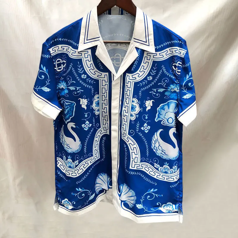 Camisa de playa con estampado Floral contrastante para hombre, ropa de calle con estampado de retazos, Tops casuales de vacaciones de Hip Hop,