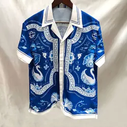 Camisa de playa con estampado Floral contrastante para hombre, ropa de calle con estampado de retazos, Tops casuales de vacaciones de Hip Hop, camisas hawaianas de verano