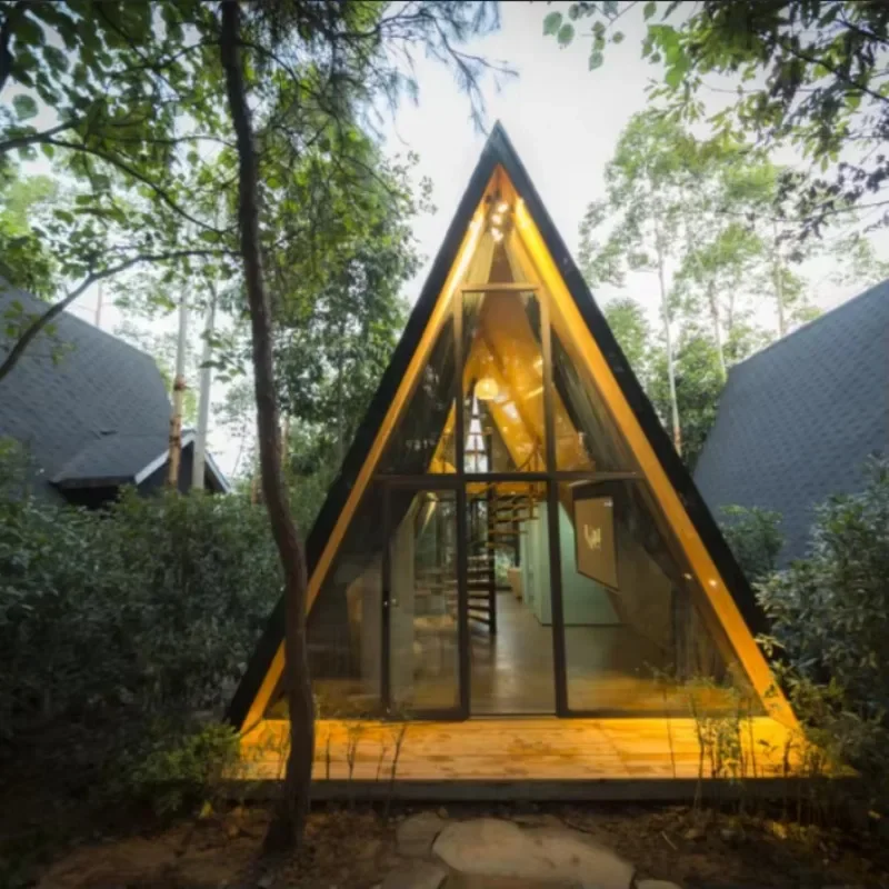 Luxury A Frame Container House Low-rise Villa Waterproof Heat-Insulated Modular Steel Container Prefab Tiny Triangle House