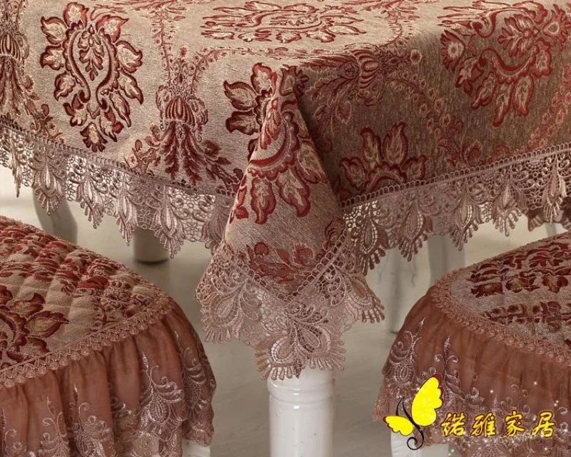 Luxurious Red Cloth Tablecloth Embroidered Floral Hollow Table Cover Rectangular Elegant Home Party Wedding Decoration