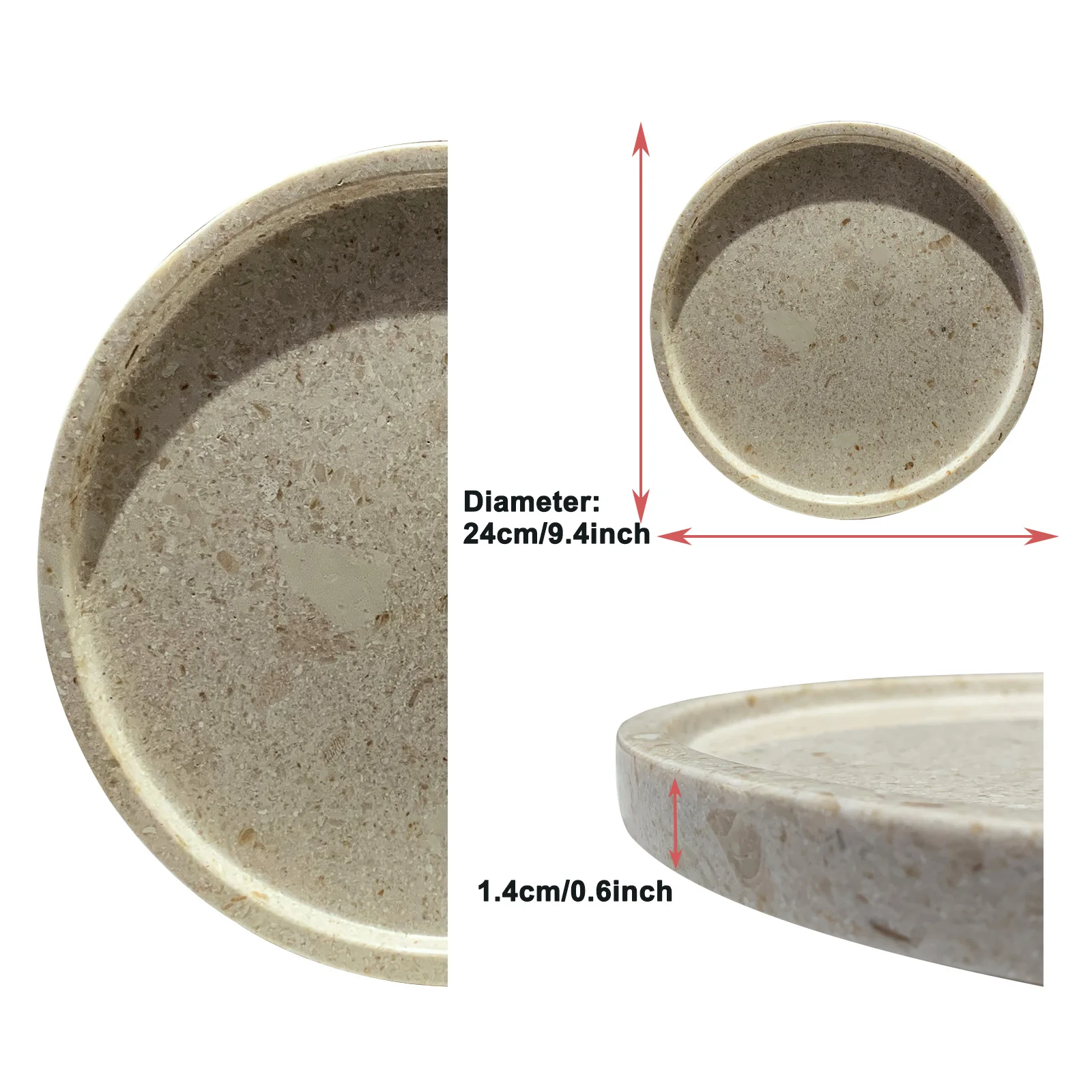 Natural Marble Decorative Tray Bathroom Desktop Decorative Ornaments Round Vanity Tray for Perfume, Cosmetic Candle Plate