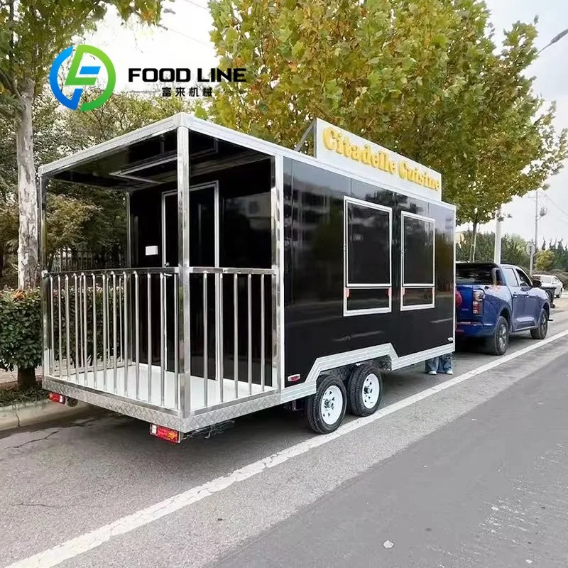 Food Trailer, Expandable Side Counter Extra Operating Space Smooth‑Rolling Wheels Outdoor Mobile Food Trailer For Large Crowd