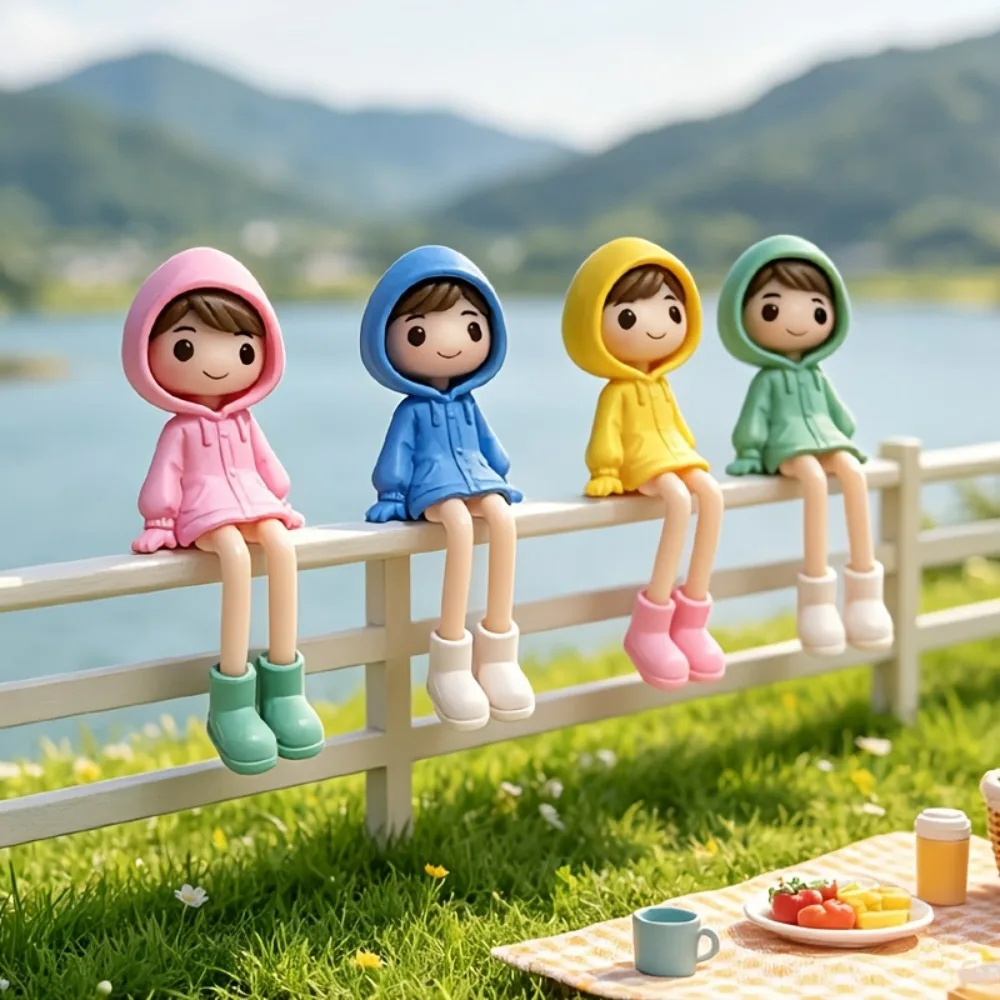 4 Piece Random Raincoat Figurines Collectible Dolls Miniature Landscape Decorations Bonsai Decorations Landscaping