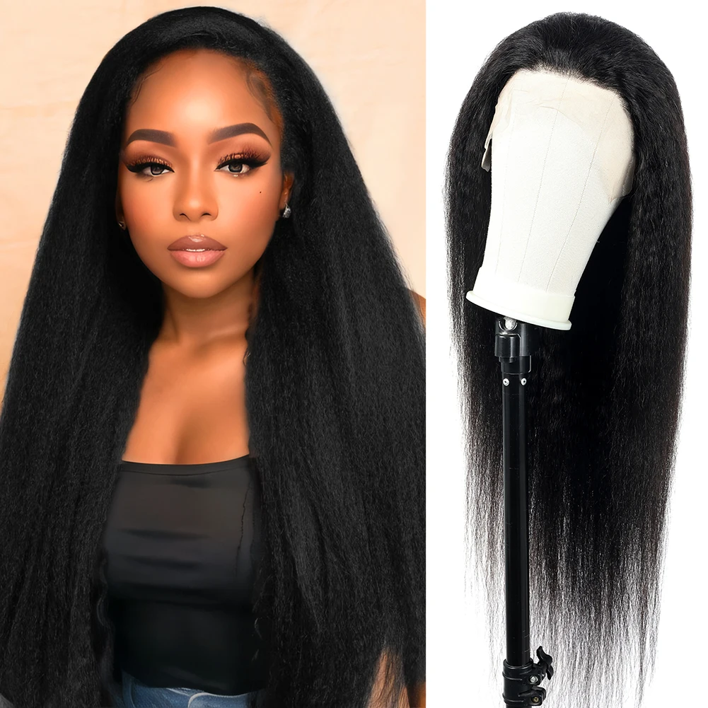 13x4 Yaki Kinky Straight Lace Front Wigs Human Hair Pre Plucked 180 Density Lace Frontal Wigs Human Hair for Women