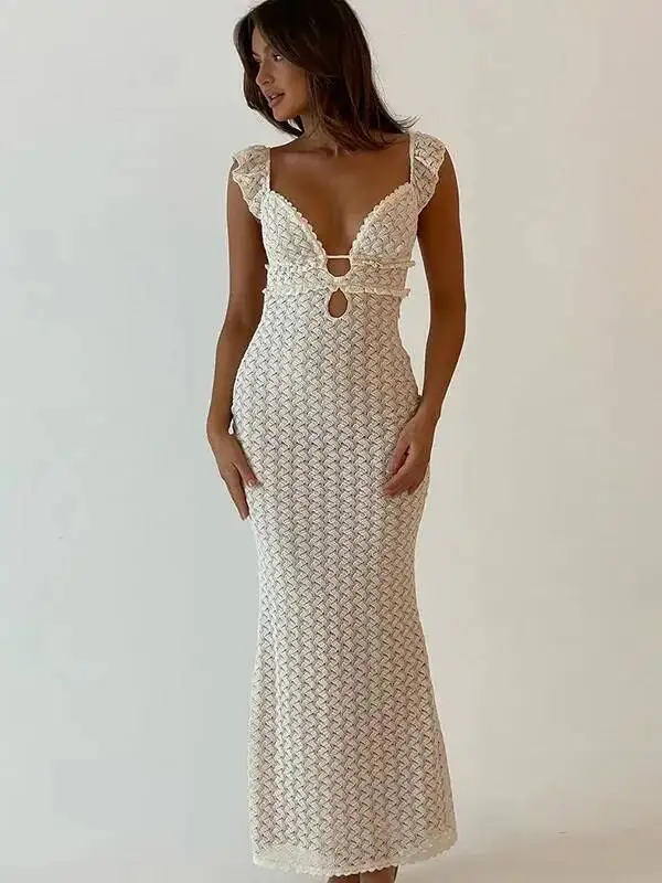 ชุดเดรสเซ็กซี่แบบผูกโบว์ โชว์หลัง ดีไซน์เก๋ สำหรับงานปาร์ตี้ คลับ ชุดฤดูร้อน ผ้าซีทรู แขนกุด แบบใหม่