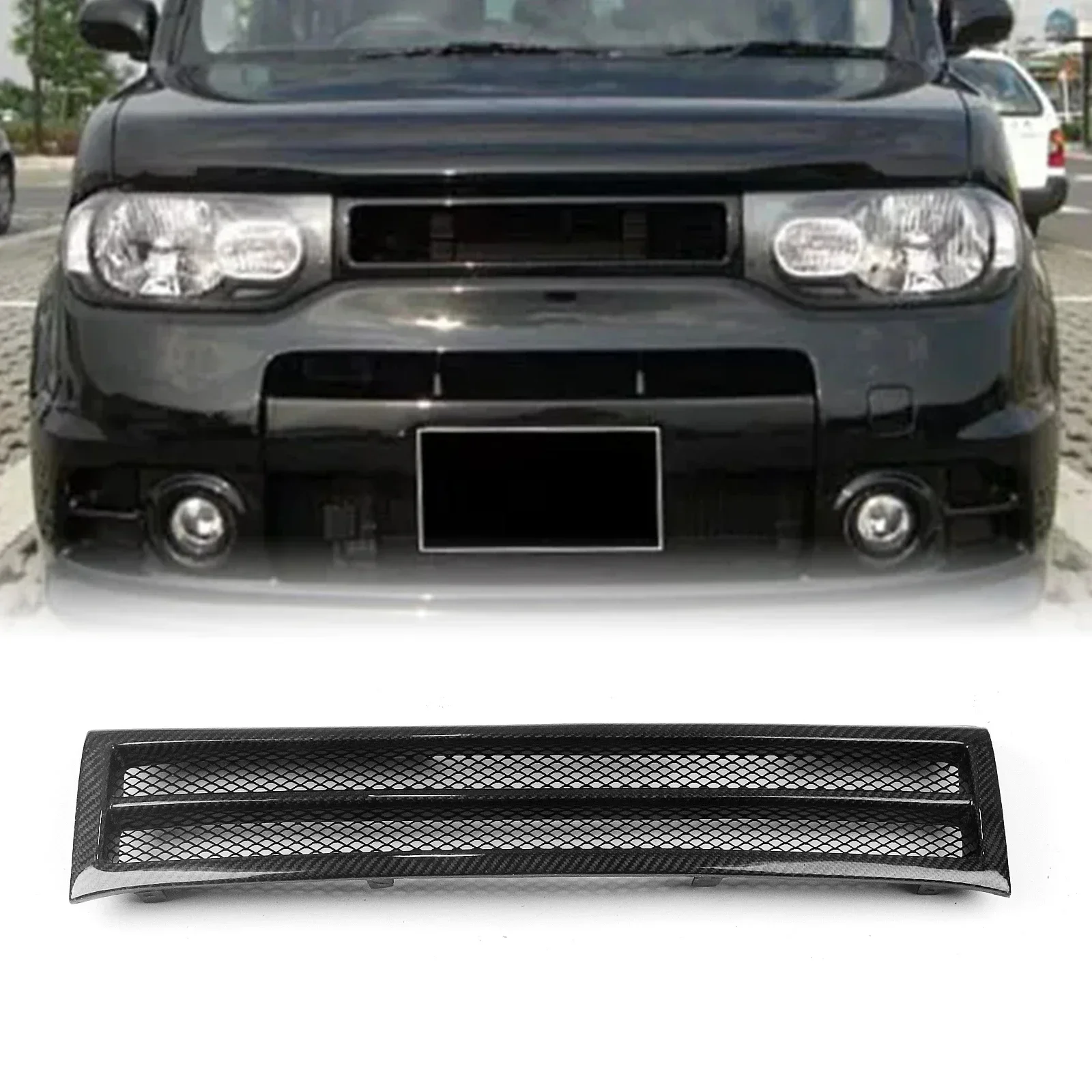 

New！ Front Grille Racing Grill For Nissan Cube 2009-2014 Real Carbon Fiber/Fiberglass Honeycomb Style Car Upper Bumper Hood Mesh