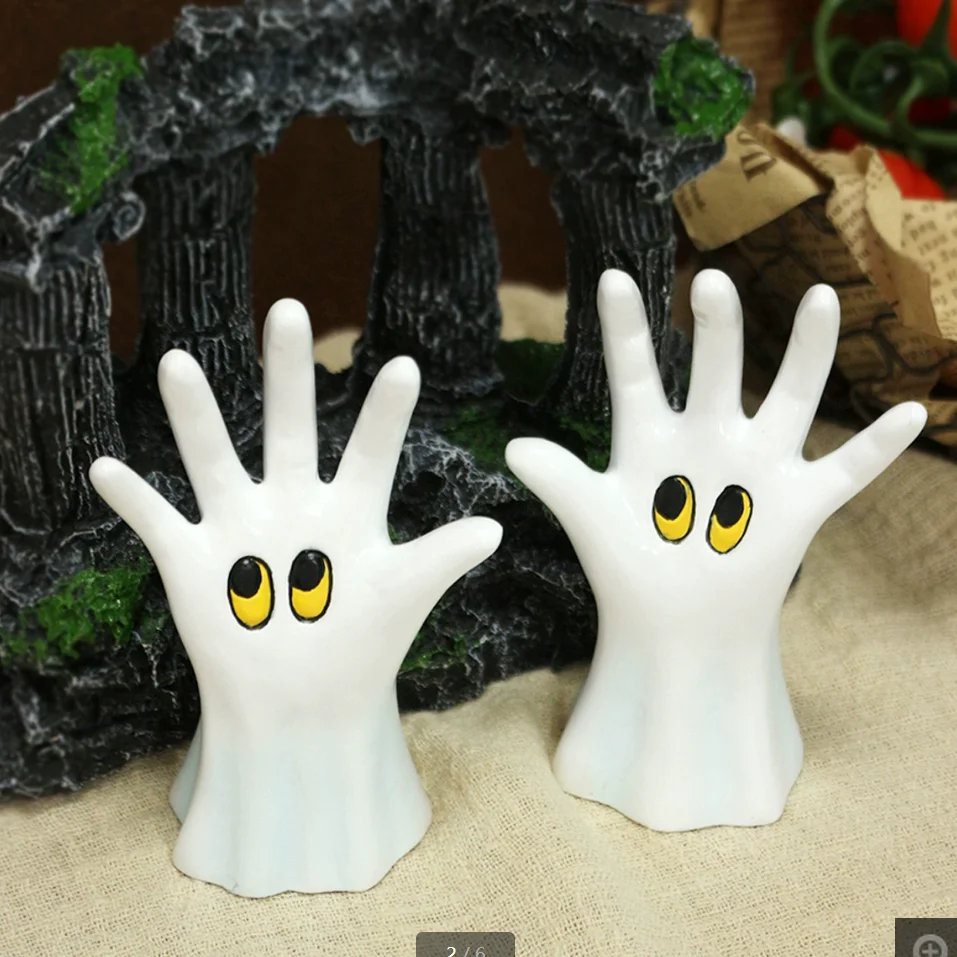 

2 pairs of ghost palm ornaments set creative home desktop bookshelf decoration Halloween props crafts ornaments