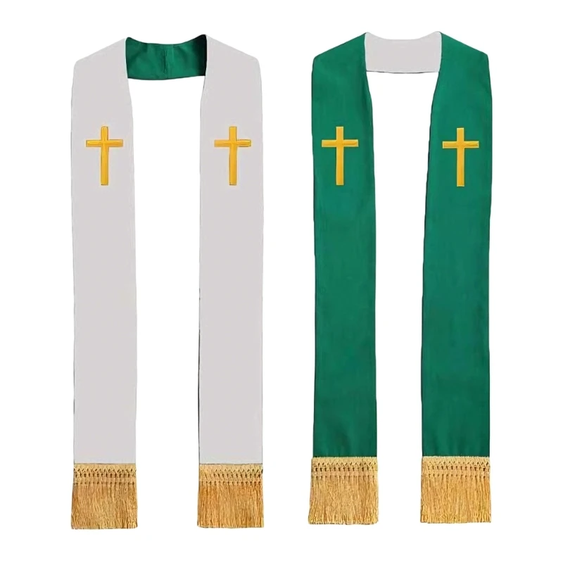 

39BC Elegant Religious Stole Polyester Feature Artistic Embroidery and Tassels Accent